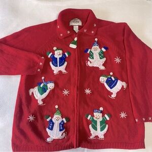 Tiara Womans Vintage Ugly Christmas Sweater applique Snowman Cozycore Holiday 1X
